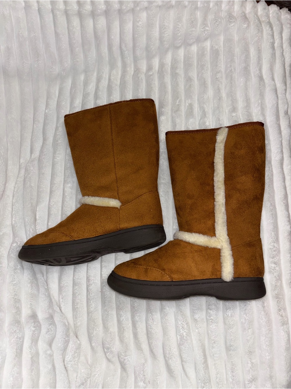 BAMBOO Chestnut Brown Mid-calf Shearling Trim Winter Boots